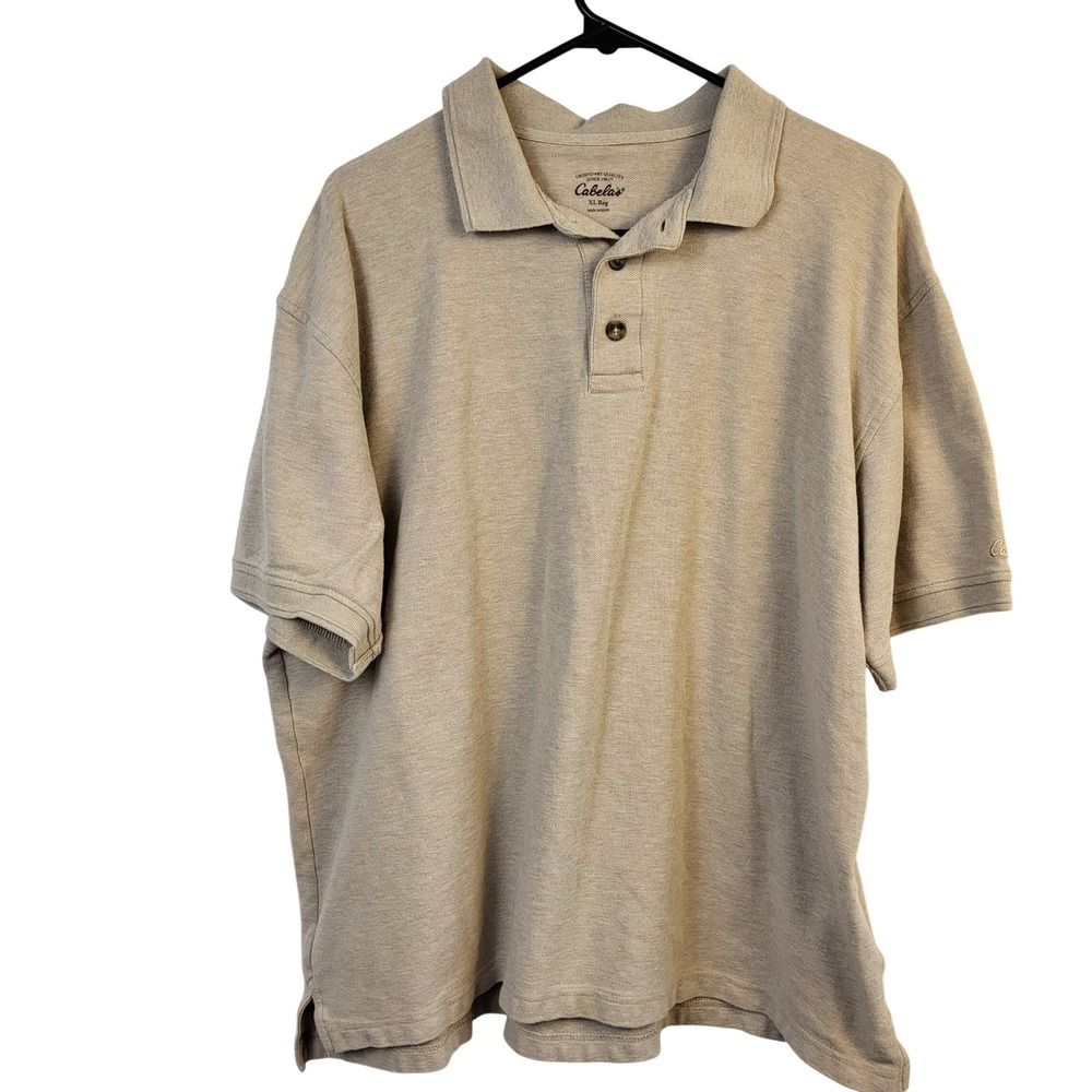 Cabelas Mens XL Tan Khaki Cotton Pique Short‎ Sleeve Polo Shirt L80